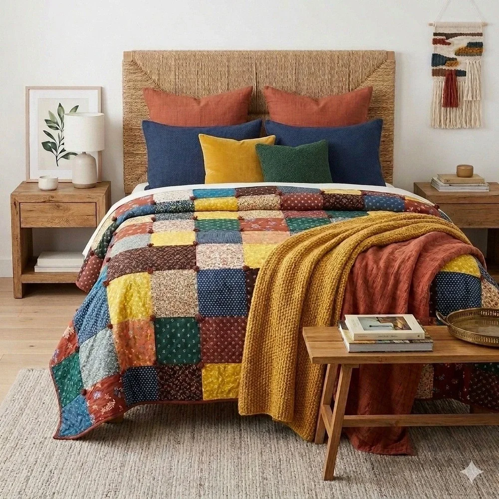 Handmade Lightweight Patchwork Country Farmhouse Quilt Queen/Full 94
